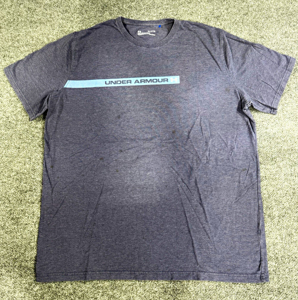 Under Armour Mens T-Shirt XL Loose Fit HeatGear Heather Navy Blue Logo Tee